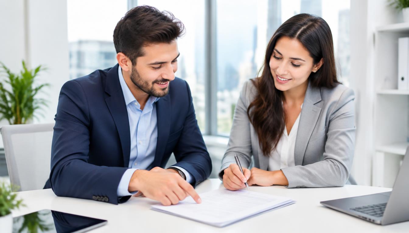Two colleagues reviewing a contract together